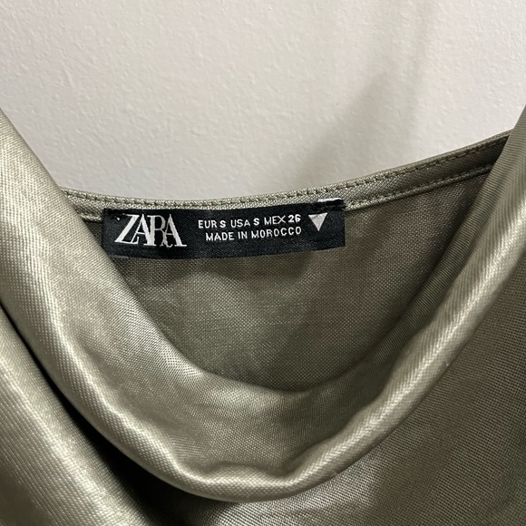 Zara Satin Mini Dress S - Olive Green - Picture 3 of 3